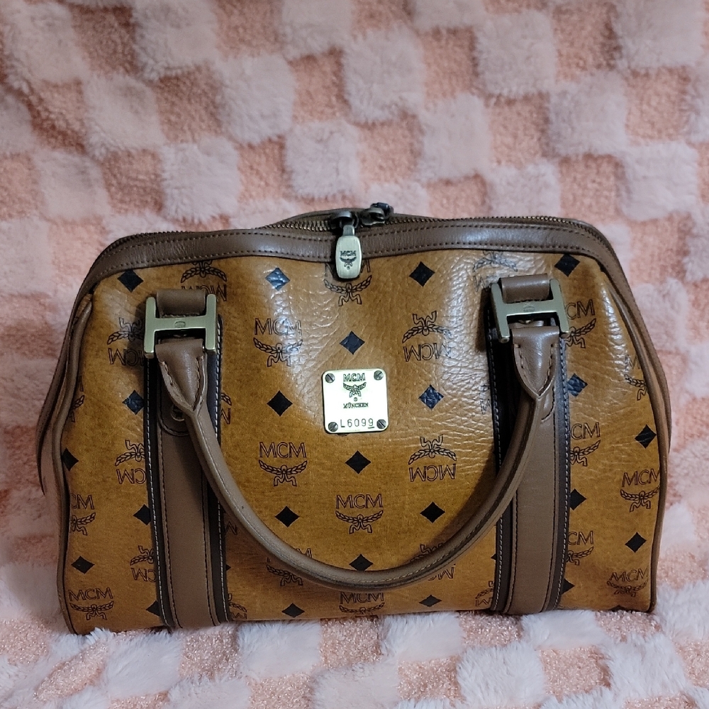 MCM‎ Tan and Brown Logo Satchel